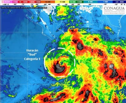 Se degrada. Listos en Baja California Sur para emergencias por la llegada de Bud, que baja a categoría 1. (TWITTER/@conagua_clima)