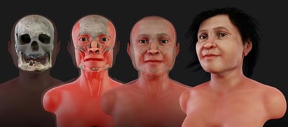 Recrean. Esta ilustración cedida por el INAH que muestra la reconstrucción del rostro de la Mujer de Naharon, que habría vivido hace unos 13,600 años. (EFE)