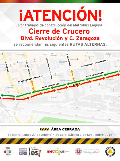 Según la cuenta oficial de @transitotorreon, se montará vigilancia vial en la zona para orientar el tránsito vehicular.