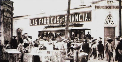 Fábricas de Francia, de Eugene Pinoncelly, de origen francés. Inició en 1877. Ropa. Efectos de lujo, nacionales y extranjeros, calzado fino, sedería y confecciones.