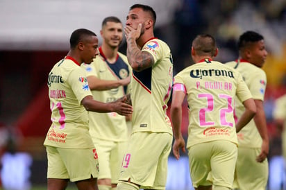 Aguilera festeja el primer gol del América que él marcó ante Xolos. (Jam Media)