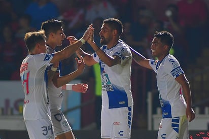 Franco Jara, del Pachuca, festeja después de marcar el primer gol.