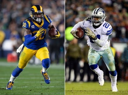 Todd Gurley (i), de los Rams, y el corredor Ezekiel Elliott, de los Cowboys, estarán frente a frente.