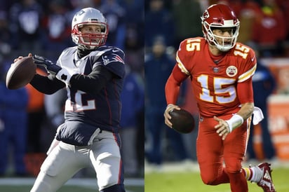 Tom Brady (i), de 41 años, ha ganado cinco Super Bowl en su carrera; por su parte, Patrick Mahomes (d) deslumbró en su primera temporada como titular con 50 pases de anotación y más de 5 mil yardas por pase.