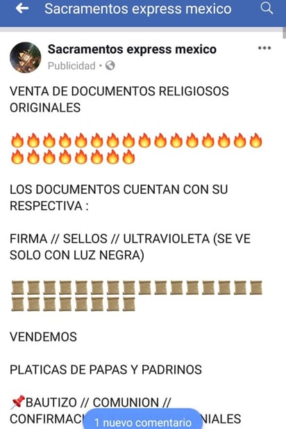 Fraude. En redes sociales ofertan documentos religiosos para solicitar algún sacramento. (EL SIGLO DE TORREÓN)