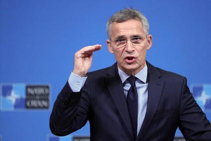 Intervención. El secretario general de la OTAN, Jens Stoltenberg, interviene durante la rueda de prensa. (EFE)
