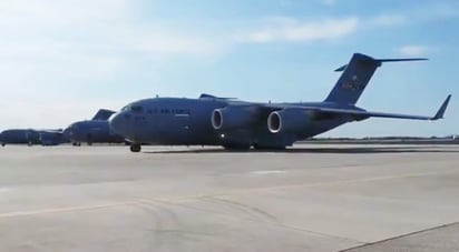 En total tres aviones militares C-17 deben llegar hoy a Cúcuta, principal paso fronterizo entre Colombia y Venezuela. (ESPECIAL) 