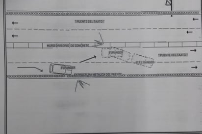 Según el peritaje oficial disponible en el Tribunal de Justicia Municipal, la camioneta se impactó con su lado izquierdo en el muro central de concreto sobre el puente de El Tajito.