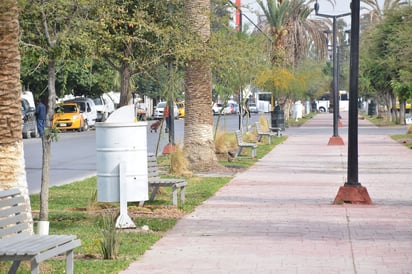 La Calzada Colón presenta ahora un camellón central con basura, arbustos secos y con cada vez menos piedra roja. (FERNANDO COMPEÁN)