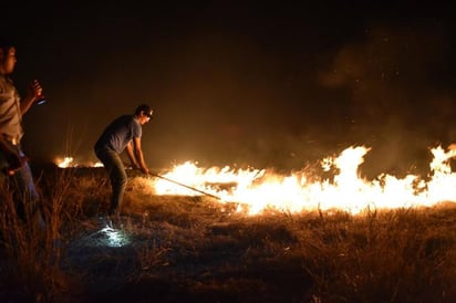 El fuego se extendió en una línea de 400 metros y consumió cientos de metros de pastizales semisecos, a un lado de la carretera federal 30.