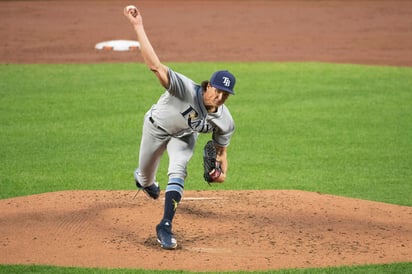 Tyler Glasnow no permitió carreras en siete entradas de trabajo en el triunfo de Rays 7-0 sobre Orioles de Baltimore. (AP)