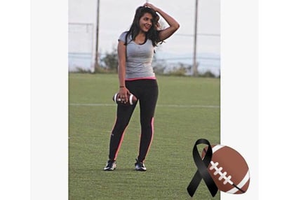 Era estudiante universitaria e integrante del equipo de tochito Venados Black de la UAEM y desde el sábado pasado el equipo de futbol americano colgó en su cuenta de Facebook la esquela y compartió su pesar por el fallecimiento de su compañera, catalogado como feminicidio. (ESPECIAL)