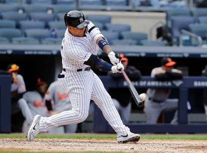 Gleyber Torres conectó tres cuadrangulares en los dos triunfos de los Yanquis ayer sobre los Orioles de Baltimore. (AP)