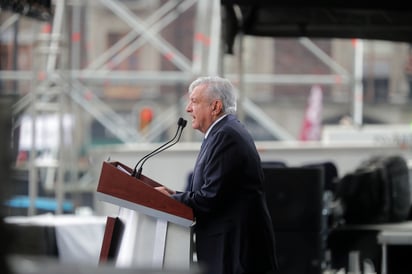 El presidente de México, Andrés Manuel López Obrador, durante su discurso en el Zócalo de la Ciudad de México. (NOTIMEX)