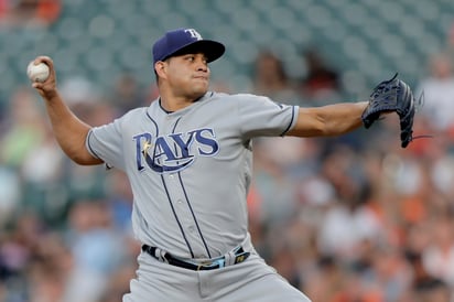 El venezolano Yonny Chirinos durante la paliza de los Rays de Tampa Bay sobre los Orioles de Baltimore. (AP)