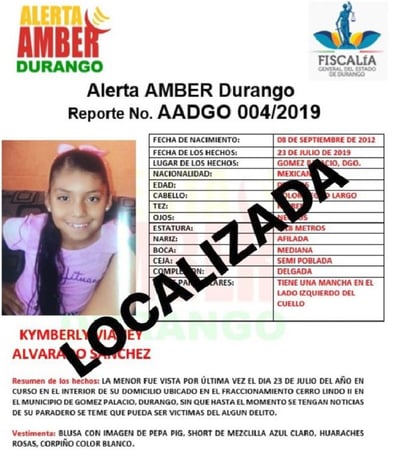 La tarde de este miércoles Alerta Amber notificó la localización de la menor con vida. (ESPECIAL)