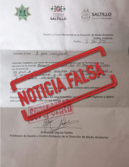 Se indagará el origen de esa falsa notificación debido a que se utiliza de manera indebida los escudos y logotipos oficiales de la administración. (ESPECIAL)