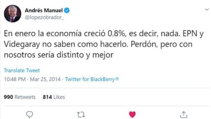 El anterior mensaje fue recuperado por Felipe González, luego de que el mandatario presumiera los datos del Inegi sobre el crecimiento de la economía mexicana en el segundo trimestre del año.
