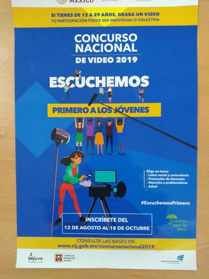 Los jóvenes tendrán la oportunidad de presentar por medio de un video algún logro obtenido en las áreas de labor social y comunitaria, promoción de bienestar, atención a problemáticas y salud.

