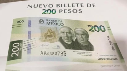 El nuevo billete de 200 pesos que comenzará a circular a partir de hoy lunes es de color verde muy similar al que sustituye a los actuales. (TWITTER)