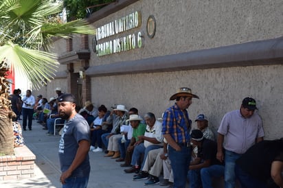 Los campesinos se plantaron pacíficamente afuera del Tribunal Unitario Agrario Distrito 6 de esta ciudad.