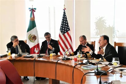 Reunión que los secretarios de Relaciones Exteriores, Marcelo Ebrard; Seguridad, Alfonso Durazo y Marina, José Rafael Ojeda, sostuvieron con el fiscal general de Estados Unidos, William Barr y el embajador de EUA en México, Christopher Landau. (ESPECIAL)

