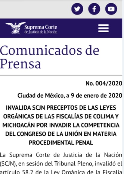 Lo anterior tras resolver la acción de inconstitucionalidad 130/2017, que promovió la Comisión Nacional de los Derechos Humanos (CNDH). (EL SIGLO COAHUILA)