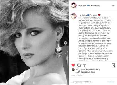 Emotivo. Con un par de fotografías y un mensaje conmovedor, Humberto Zurita recordó la partida de su esposa, la actriz Christian Bach. (ESPECIAL)