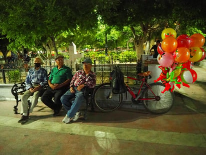 Adultos mayores se concentran en la Plaza de Armas, aún cuando los eventos están suspendidos por la contingencia; muchos de ellos salen aunque sea “un par de horas” a tomar el aire, pues dicen que no están acostumbrados a estar encerrados en casa.