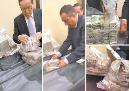  Así como el video difundido este lunes en el que aparecen exfuncionarios del Senado recibiendo fajos de billetes en maletas, se llevaron a cabo seis entregas más de sobornos millonarios, de acuerdo a la declaración del exdirector de Pemex, Emilio Lozoya Austin. (ARCHIVO)