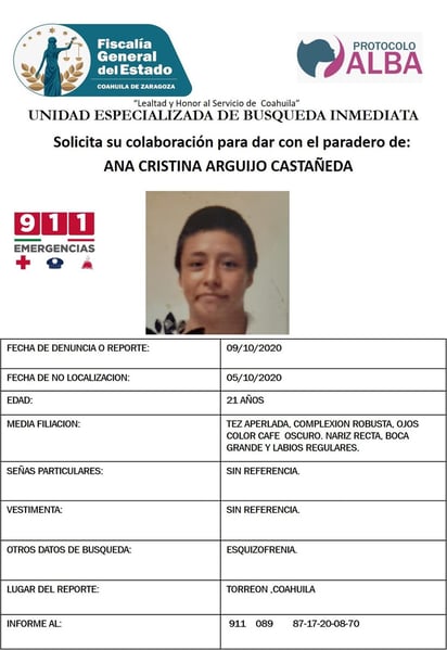 La joven es buscada por su familia desde el 5 de octubre.