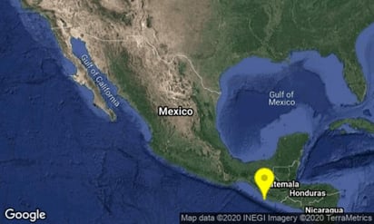 El Servicio Sismológico Nacional registró un sismo de magnitud 5.0 a 63 kilómetros al sur de Ciudad Hidalgo, Chiapas. (TWITTER)