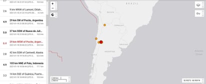 Un sismo de 6.4 grados de magnitud y a ocho kilómetros de profundidad se sintió fuerte en la provincia argentina de San Juan (oeste, frontera con Chile), donde tuvo epicentro, pero también en la vecina Mendoza y en menor medida en otras zonas del país, informaron en la madrugada de este martes fuentes oficiales. (ESPECIAL)