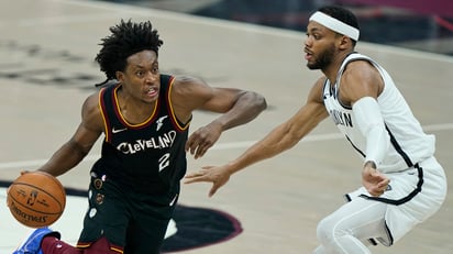 Collin Sexton (i) metió 42 puntos en la victoria de Cavaliers 147-135 sobre los Nets, en doble tiempo extra. (AP)