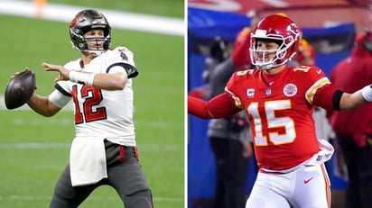 Tom Brady y Patrick Mahomes se enfrentan por quinta vez, un duelo muy parejo, como el que veremos esta tarde en el Super Bowl LV. (ESPECIAL)