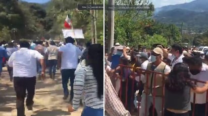 Alrededor de 200 pobladores de Valle Nacional intentaron entrar por la fuerza al evento que el presidente Andrés Manuel López Obrador sostuvo en esta comunidad para plantearle diversas demandas, entre ellas quejas contra el presidente municipal Reynaldo Magaña. (ESPECIAL)