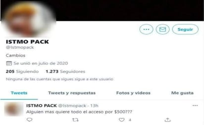 Colectivas feministas como Marea Verde Oaxaca y Mujeres de la Sal denunciaron la existencia de una cuenta anónima en Twitter a través de la cual se venden 'packs' de fotografías íntimas de al menos 400 mujeres de la región de Istmo de Tehuantepec, a precios que van desde los 500 pesos. (ESPECIAL)