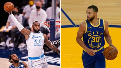  LeBron James y Stephen Curry están acostumbrados a chocar a mediados de año, con el campeonato de la NBA en juego. (AP)
