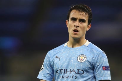 En esta imagen de archivo, tomada el 21 de octubre de 2020, el jugador de Manchester City Eric García durante el partido del Grupo C de la Liga de Campeones que enfrentó a su equipo con FC Porto, en el estadio Etihad, en Manchester. (Martin Rickett/Pool via AP)