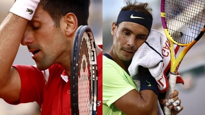 El español Rafael Nadal cayó en semifinales de Roland Garros por 3-6, 6-3, 7-6(4) y 6-2, en cuatro horas y 11 minutos, frente al serbio Novak Djokovic, que jugará la final contra el griego Stefanos Tsitsipas. (EFE)
