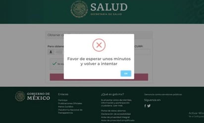 Los usuarios señalaron que una vez que se ingresa la CURP, se tarda en reconocer la información y después se pide esperar unos minutos y volver a meter los datos. (ESPECIAL)