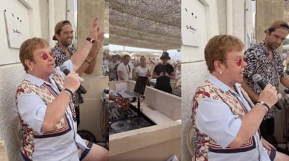 El cantante inglés Elton John sorprendió a los comensales de un restaurante en Cannes al improvisar un concierto donde interpretó su nuevo sencillo junto a Dua Lipa, “Cold Heart”.  (ESPECIAL) 