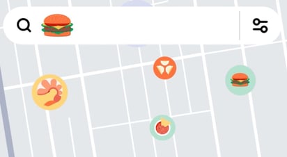 La nueva actualización de Uber Eats, incluye un nuevo mapa de navegación, el cual cuenta con una barra de búsqueda en la que los usuarios podrán escribir o poner un emoji de sus gustos (CAPTURA) 