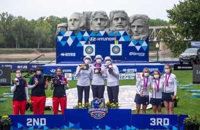 La selección mexicana de tiro con arco femenil se quedó con la medalla de Plata en el Campeonato Mundial por equipos que se lleva a cabo en Yankton, Estados Unidos. (ARCHIVO) 
