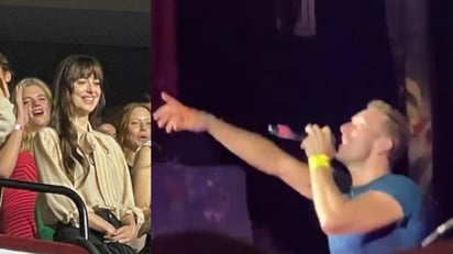 Chris Martin, líder de la famosa banda británica Coldplay, enloqueció a sus fanáticos tras “gritar a los cuatro vientos” su amor por su pareja la actriz Dakota Johnson, durante un concierto que ofreció en Londres el pasado martes.  (ESPECIAL) 