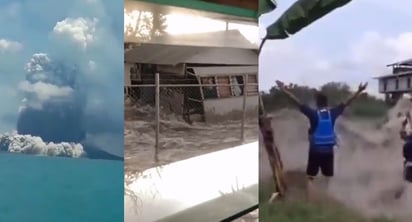 En redes han difundido diversos videos del tsunami en Tonga, tras la erupción del volcán submarino (CAPTURA) 