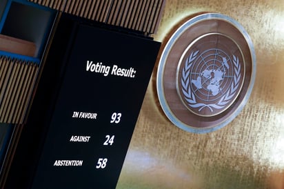 La votación por la que Rusia quedó suspendida fue por 93 votos a favor, 58 abstenciones -incluyendo la de México- y 25 votos en contra. (ARCHIVO)