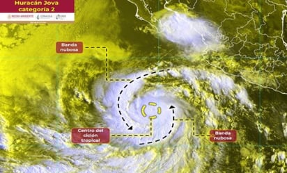 Jova se intensificó a huracán de categoría 2 en la escala Saffir-Simpson, según el Servicio Meteorológico Nacional de la Conagua. (TWITTER)