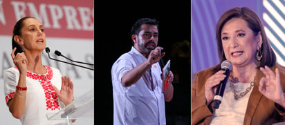 Los candidatos presidenciales Claudia Sheinbaum, Xóchitl Gálvez y Jorge Álvarez Máynez. (EFE)