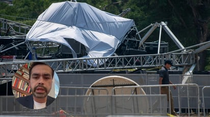 Fotografía que muestra este jueves parte del escenario donde se desplomo un templete durante un acto del candidato de Movimiento Ciudadano, Jorge Álvarez Maynez. (ESPECIAL)